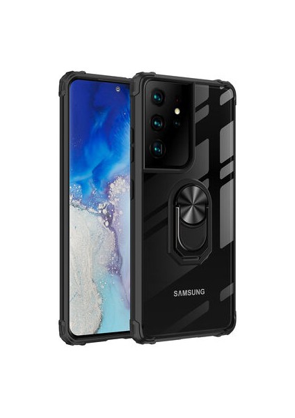Samsung Galaxy S21 Ultra Yüzüklü ve Kenarları Renkli Köşe Korumalı Mola Premium Pc Silikon Kılıf