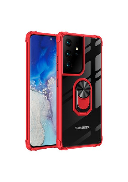 Samsung Galaxy S21 Ultra Yüzüklü ve Kenarları Renkli Köşe Korumalı Mola Premium Pc Silikon Kılıf