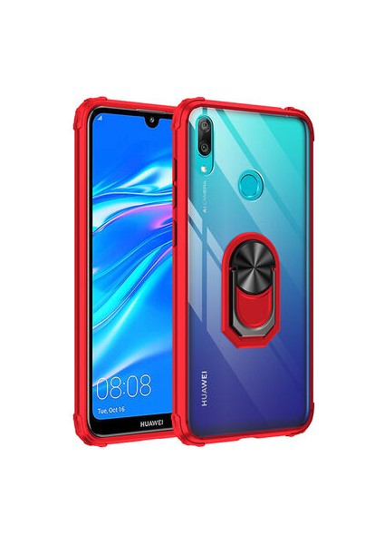 Huawei Y7 Prime 2019 Yüzüklü ve Kenarları Renkli Köşe Korumalı Mola Premium Pc Silikon Kılıf