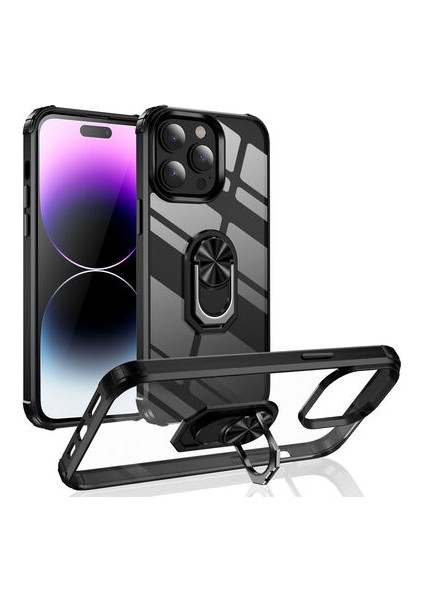 iPhone 14 Pro Max Yüzüklü ve Kenarları Renkli Köşe Korumalı Mola Premium Pc Silikon Kılıf