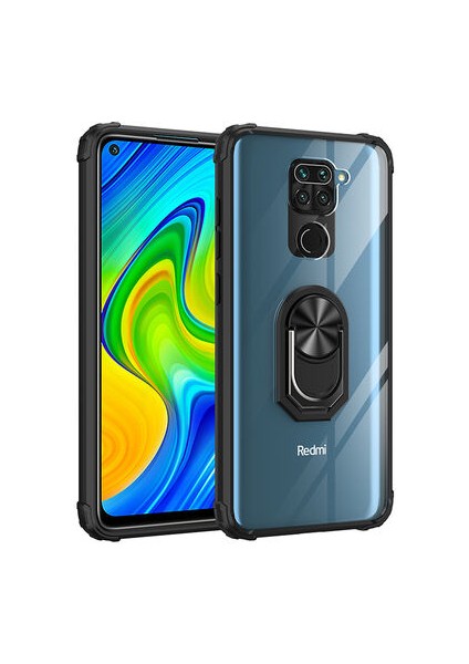 Techno Guru Redmi Note 9 Yüzüklü ve Kenarları Renkli Köşe Korumalı Mola Premium Pc Silikon Kılıf