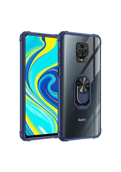 Techno Guru Redmi Note 9 Pro Yüzüklü ve Kenarları Renkli Köşe Korumalı Mola Premium Pc Silikon Kılıf