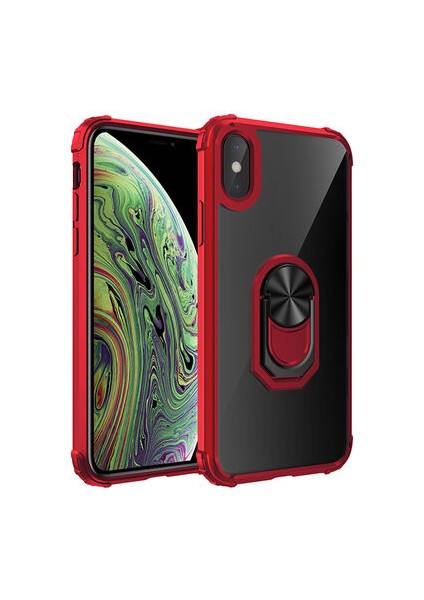 iPhone Xs Max Yüzüklü ve Kenarları Renkli Köşe Korumalı Mola Premium Pc Silikon Kılıf