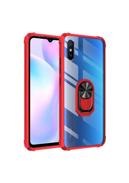 Redmi 9A Yüzüklü ve Kenarları Renkli Köşe Korumalı Mola Premium Pc Silikon Kılıf