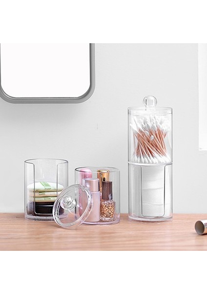3.7x3.7x1.9cm Tarzı Makyaj Pamuğu Ped Organizatör Banyo Saklama Kutusu Pamuklu Çubukla Kozmetik Takı Makyaj Çıkarıcı Ped Konteyner Bambu Kapaklı (Yurt Dışından)