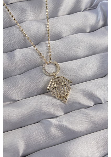 Mulvxxmd XDN02 Pirinç Zirkon Taşlı Gold Renk Oval Detaylı Serenay Kolyesi (Mulvix)