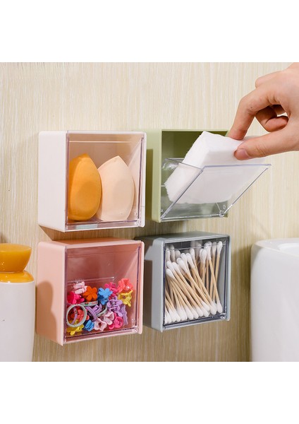 Gri Tarzı Banyo Organizatör Duvara Monte Pamuklu Ped Tutucu Makyaj Organizatör Kutusu Plastik Saklama Kabı Pamuklu Çubukla Takı (Yurt Dışından)