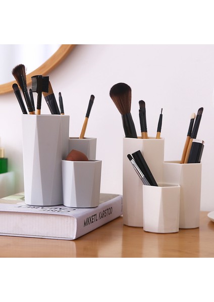 Haki Tarzı 3 Kafesli Makyaj Fırçası Saklama Kutusu Masa Üstü Organiser Tuvalet Masası Banyo Depolama Kaş Kalemi Makyaj Organizatör Tutucu (Yurt Dışından) fırsatları