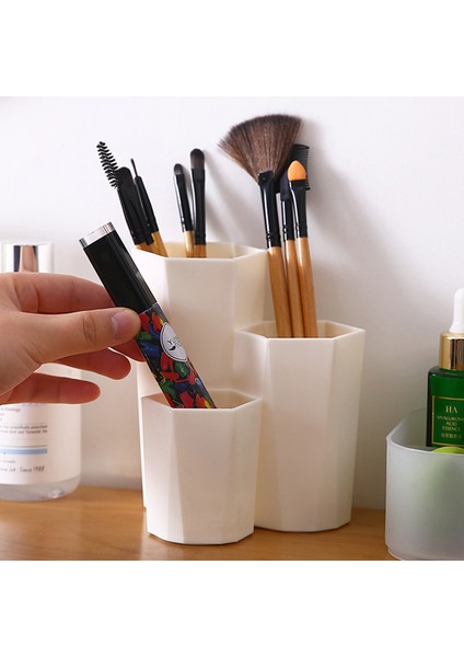 Beyaz Stil 3 Kafesli Makyaj Fırçası Saklama Kutusu Masa Üstü Organiser Tuvalet Masası Banyo Depolama Kaş Kalemi Makyaj Organizatör Tutucu (Yurt Dışından) indirimleri