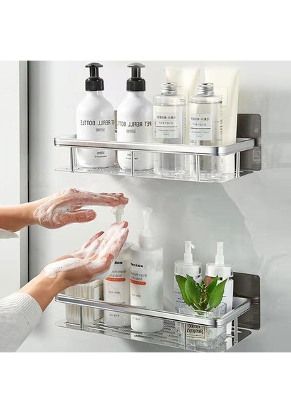 Gümüş Tarzı Sondaj Olmadan Banyo Rafı Makyaj Organizatör Zihinsel Köşe Raf Şampuan Depolama Rafı Duş Duvar Rafı Banyo Organizatör (Yurt Dışından) fırsatları