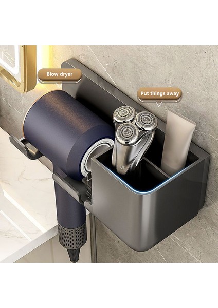 Gri Tarzı Saç Kurutma Makinesi Beşiği Duvara Monte Saç Kurutma Makinesi Tutucu Düzleştirici Standı Saklama Kutusu Saç Kurutma Makinesi Organizatör Raf Banyo Aksesuarları (Yurt Dışından) fırsatları