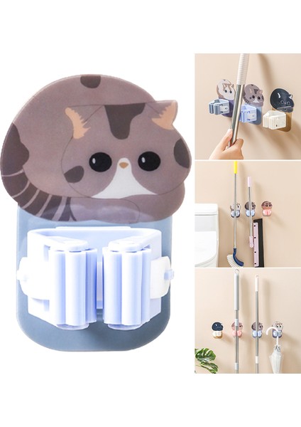 Beyaz Stil Duvara Monte Paspas Tutucu Karikatür Kedi Tasarım Yapışkanlı Süpürge Organizatör Mutfak Banyo Garaj Için Evrensel Askı HANW88 (Yurt Dışından)