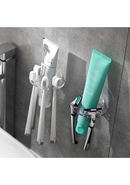 Gri Tarzı Kendinden Yapışkanlı Duvara Monte Diş Macunu Dispenseri Diş Fırçası Tutucu Depolama Sıkacağı Tıraş Makinesi Tutucu Banyo Rafları (Yurt Dışından)