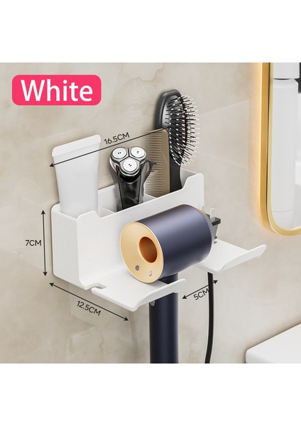 Beyaz Tarzı Depolama Tutucu Saç Kurutma Makinesi Tutucu Duvara Monte Raf Banyo Raf Depolama Rafları Aksesuarları Raflar Saç Fırçası Depolama Braketi (Yurt Dışından)