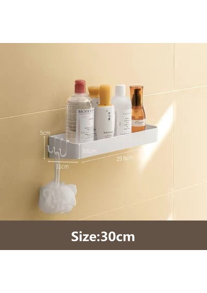 30CM Tarzı Delme Yok Banyo Depolama Rafı Duvara Monte Duş Rafı Şampuan Makyaj Organizatör Raf Banyo Tuvalet Rafı 2 Kanca ile (Yurt Dışından)