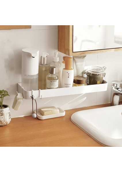 30CM Tarzı Delme Yok Banyo Depolama Rafı Duvara Monte Duş Rafı Şampuan Makyaj Organizatör Raf Banyo Tuvalet Rafı 2 Kanca ile (Yurt Dışından) modelleri