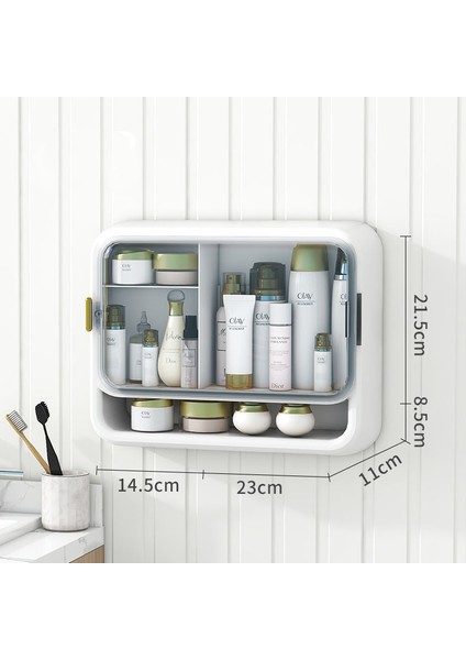 Beyaz Stil Kozmetik Saklama Kutusu Duvara Monte Delik Ücretsiz Toz Geçirmez Ev Büyük Kapasiteli Tuvalet Duvara Monte Banyo Rafı (Yurt Dışından)