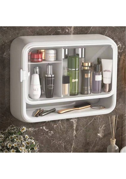 Beyaz Stil Kozmetik Saklama Kutusu Duvara Monte Delik Ücretsiz Toz Geçirmez Ev Büyük Kapasiteli Tuvalet Duvara Monte Banyo Rafı (Yurt Dışından) fiyatları