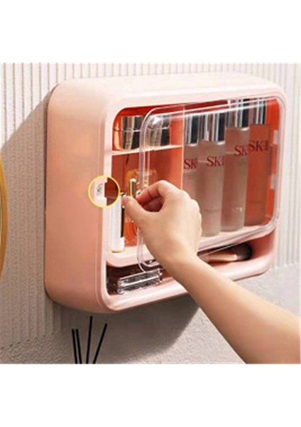 Beyaz Stil Kozmetik Saklama Kutusu Duvara Monte Delik Ücretsiz Toz Geçirmez Ev Büyük Kapasiteli Tuvalet Duvara Monte Banyo Rafı (Yurt Dışından) modelleri