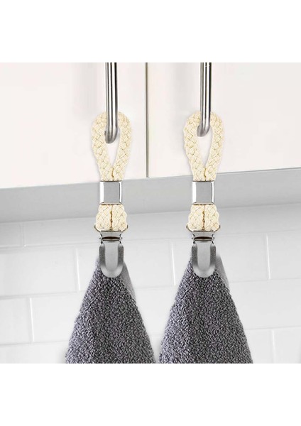 2 Adet Tarzı Dokuma Pamuk Halat Döngü Havlu Klipsi Kolye Askısı Havlu Banyo Havlu Klipsi Askıları Ev Dekoratif Banyo Aksesuarları (Yurt Dışından)