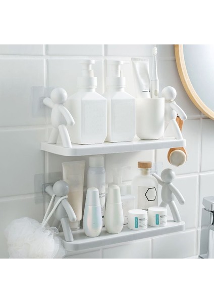 Beyaz Stil Banyo Rafı Duş Depolama Rafı Sabun Şampuan Organizatör Sevimli Beyaz Bebek Rafları Hiçbir Sondaj Kozmetik Tutucu Ev Dekor (Yurt Dışından) fiyatları