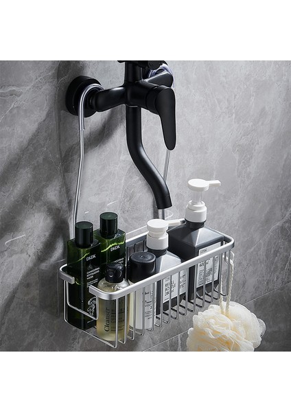 Gri Tarzı Alüminyum Banyo Rafı Sondaj Olmadan, Duş Rafı Rafları Şampuan Tutucu, Sepet Depolama Organizatör Banyo Aksesuarları (Yurt Dışından) modelleri