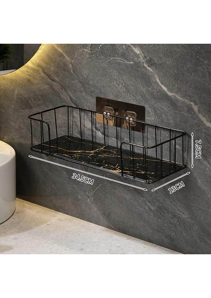 Siyah Stil Lüks Banyo Rafı Sondaj Olmadan Demir Duvar Rafı Mermer Tarzı Cam Tabak Makyaj Kutusu Raf Banyo Aksesuarları (Yurt Dışından)