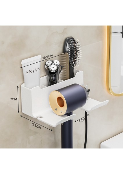 Beyaz Stil 16,5X12,5X7CM Duvara Monte Saç Kurutma Makinesi Tutucu Fön Makinesi Tutucu Süpersonik Saç Kurutma Makinesi Standı Organizatör Banyo Depolama Rafı (Yurt Dışından)