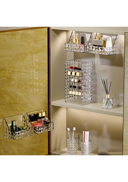 0204-2 Tarzı Lüks Makyaj Organizatör Kutusu Temizle Kozmetik Saklama Kutusu Masaüstü Dresser Organizatör Banyo Duvar Rafları Organizadoe De Maquillaje (Yurt Dışından) fırsatları