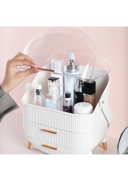 Bir Stil Büyük Kapasiteli Kozmetik Saklama Kutusu Su Geçirmez Toz Geçirmez Banyo Masaüstü Güzellik Makyaj Organizatör Cilt Bakımı Depolama Çekmecesi (Yurt Dışından) fiyatları