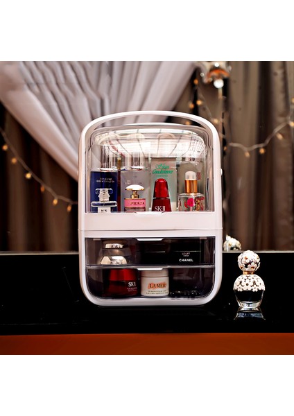 No.5 Tarzı Moda Yeni Makyaj Organizatör Büyük Kapasiteli Su Geçirmez ve Toz Geçirmez Banyo Kozmetik Saklama Kutusu Masaüstü Güzellik Depolama Çekmecesi (Yurt Dışından) fırsatları