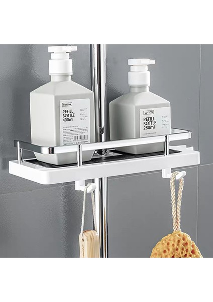 Beyaz Stil M Boyutu Duş Depolama Tutucu Banyo Raf Direği Raflar Şampuan Tepsisi Standı Hiçbir Sondaj Kaldırma Çubuğu Duş Başlığı Tutucu Raf Organizatör (Yurt Dışından) fiyatları