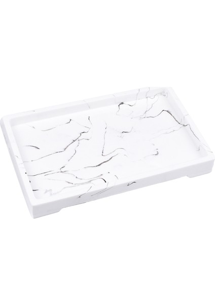 Beyaz Stil Reçine Tezgah Takı Ekran Otel Depolama Tutucu Kare Kozmetik Ev Dekor Mermer Doku Banyo Tepsisi Pratik Kaymaz (Yurt Dışından)