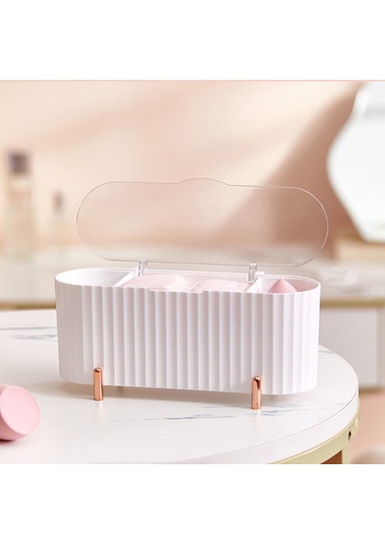 Beyaz Stil Orta Masaüstü Kozmetik Saklama Kutusu Toz Geçirmez Makyaj Organizatör Pamuklu Çubukla Pedleri Güzellik Yumurta Tutucu Banyo Takı Organizatör (Yurt Dışından)