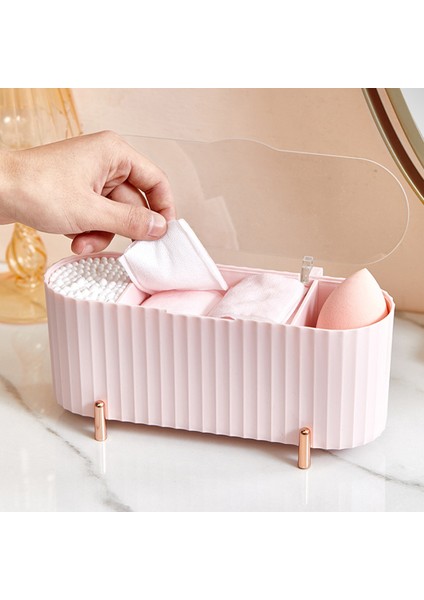 Beyaz Stil Orta Masaüstü Kozmetik Saklama Kutusu Toz Geçirmez Makyaj Organizatör Pamuklu Çubukla Pedleri Güzellik Yumurta Tutucu Banyo Takı Organizatör (Yurt Dışından) fiyatları