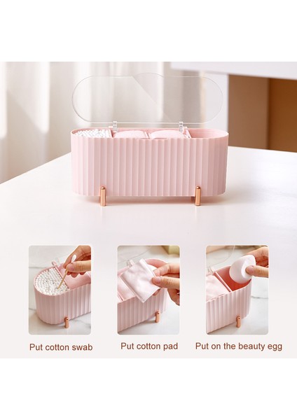 Beyaz Stil Orta Masaüstü Kozmetik Saklama Kutusu Toz Geçirmez Makyaj Organizatör Pamuklu Çubukla Pedleri Güzellik Yumurta Tutucu Banyo Takı Organizatör (Yurt Dışından) indirimleri