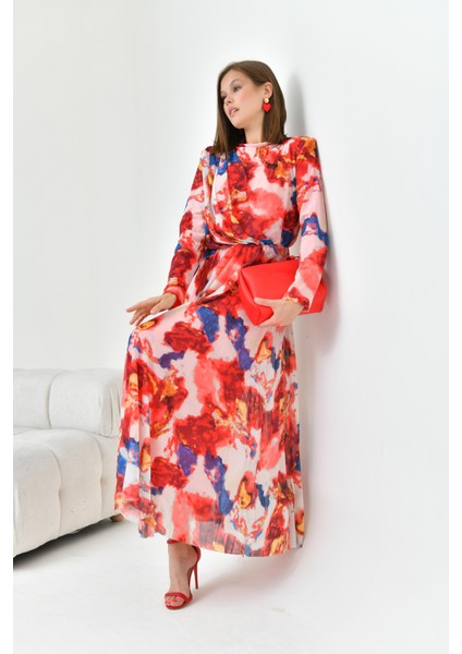 Kadın Desenli Elbise Mercan modelleri