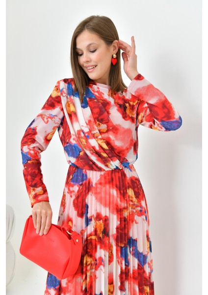 Kadın Desenli Elbise Mercan indirimleri