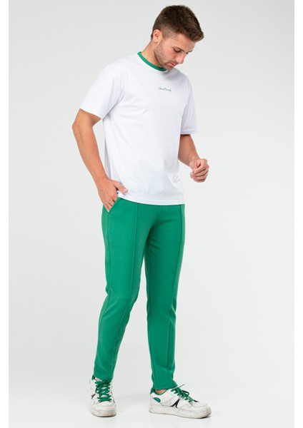 Beyaz - Benetton Yeşili Oversize Bisiklet Yaka Basic Erkek Takım XB0093 fiyatları