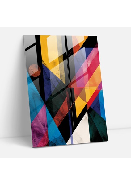 Süprematizm Geometrik Şekiller Cam Baskı - Modern Sanat Duvar Dekorasyonu Cam Tablo 30 x 45 cm
