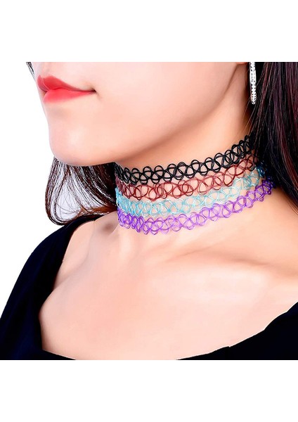 No.8 Boyutu Trendy Parti Kısa Kolye Kadın Elastik Balık Hattı Çapraz Örgü Vintage Dövme Gerdanlık Kadın Klavikula Zinciri Dekoratif Takı (Yurt Dışından)