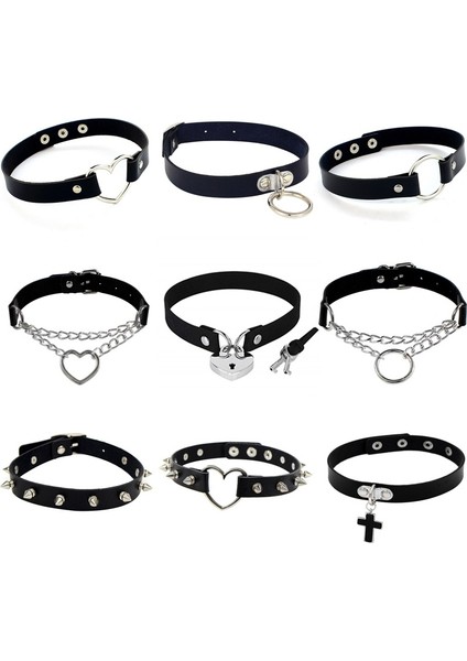 No.6 Boyutu Yeni Gotik Punk Deri Gerdanlık Kolye Kadın Gençler Kızlar Için Perçin Kalp Çapraz Yaka Kolye Kaya Moda Takı Hediyeler (Yurt Dışından) modelleri