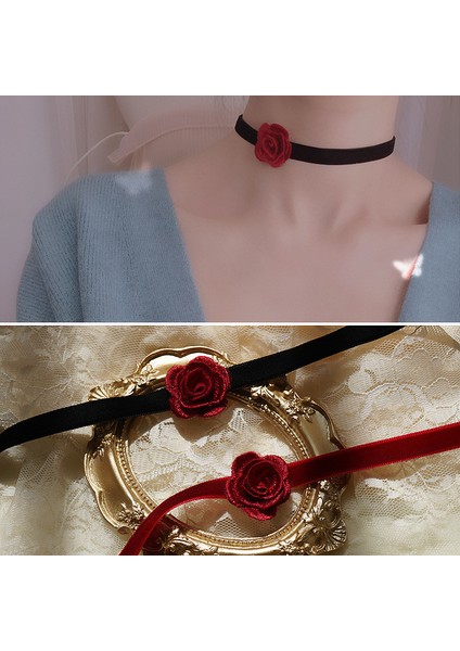 XL-1387 Sevimli Lolita Kız Tatlı Kırmızı Çiçek Kadife Öğrenci Sisters Parti Gerdanlık Kadın Moda Ince Klavikula Zincir Kısa Boyun Kolye Hediye (Yurt Dışından) fiyatları