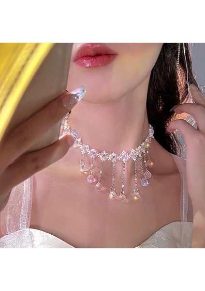 40CM Tarzı XL285 2023 Yeni Moda Trendi Benzersiz Tasarım Zarif Narin Zirkon Püskül Kolye Kadın Düğün Takı Parti Hediyeleri (Yurt Dışından) modelleri