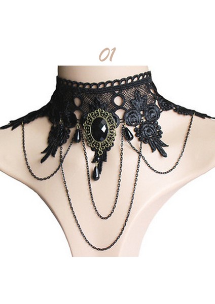 No.21 Boyutu Moda Püskül Punk Tarzı Gotoker Kolye Kırmızı Rhinestone Charms Vampir Maxi Kolye Vintage Dövme Dantel Kolye Düğün (Yurt Dışından) modelleri