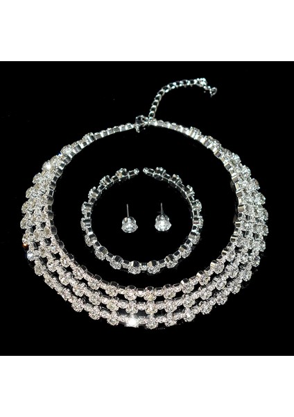 3sıra-Gümüş-Takım Elbise Rhinestone Gerdanlık Kolye Tork Yaka Kadın Bildirimi Basit Açık Yaka Kolye Bayanlar Parti Punk Kristal Kolye (Yurt Dışından)