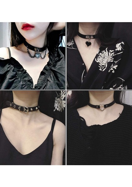 No.24 Boyutu Gotoker Kolye Kadın Kızlar Perçin Deri Kolye Kaya Kpop Punk Boyun Tasmaları Siyah Gerdanlık Kolye Serin Yaka (Yurt Dışından) indirimleri