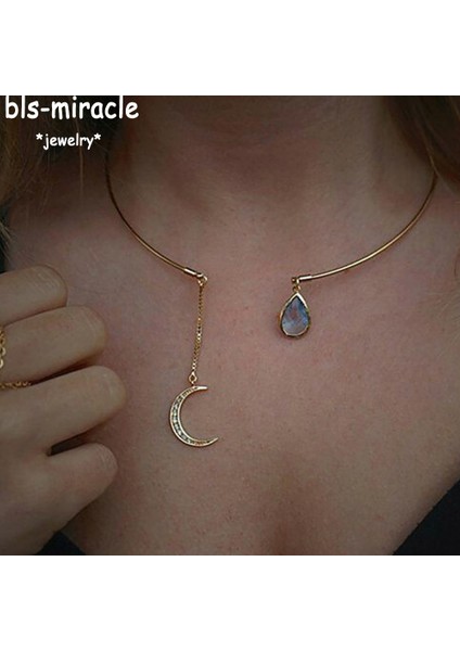 Maa-Oe Bohem Kristal Kolye Kolye Wome Yeni Ay Su Damlacıkları Kolye Collier Bildirimi Takı N425 (Yurt Dışından)