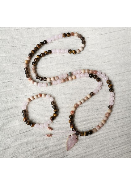 Setler 8mm Taş Boncuk, Gül Kuvars Kolye, Güneş Taşı, Kaplan Gözü, Yoga Meditasyon Mala, Manevi Takı, Meditasyon, Tespih, Hediye (Yurt Dışından)