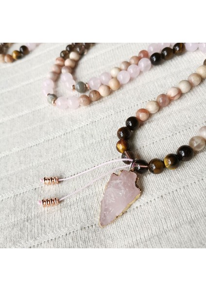 Setler 8mm Taş Boncuk, Gül Kuvars Kolye, Güneş Taşı, Kaplan Gözü, Yoga Meditasyon Mala, Manevi Takı, Meditasyon, Tespih, Hediye (Yurt Dışından)